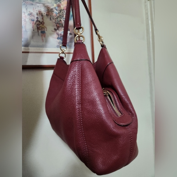 Coach Lexy In Leather Wine Soft Pebbled Leather Three Compartment Double Strap - Picture 11 of 15